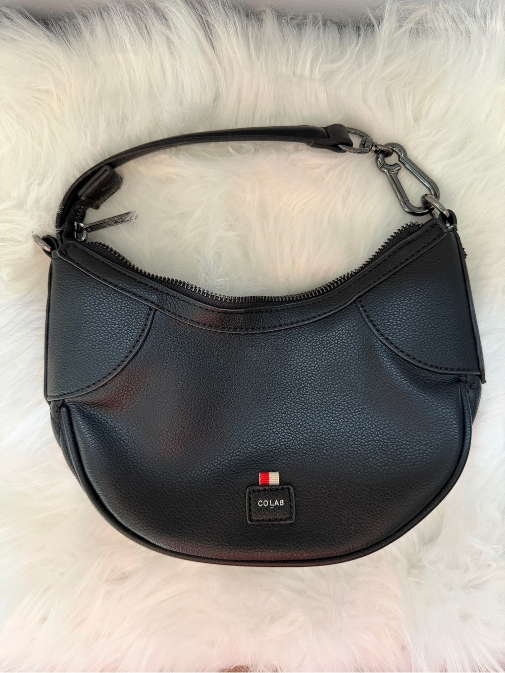 CoLab Womens Faux Leather Handbag Crossbody Black Baguette Style Shoulder Bag